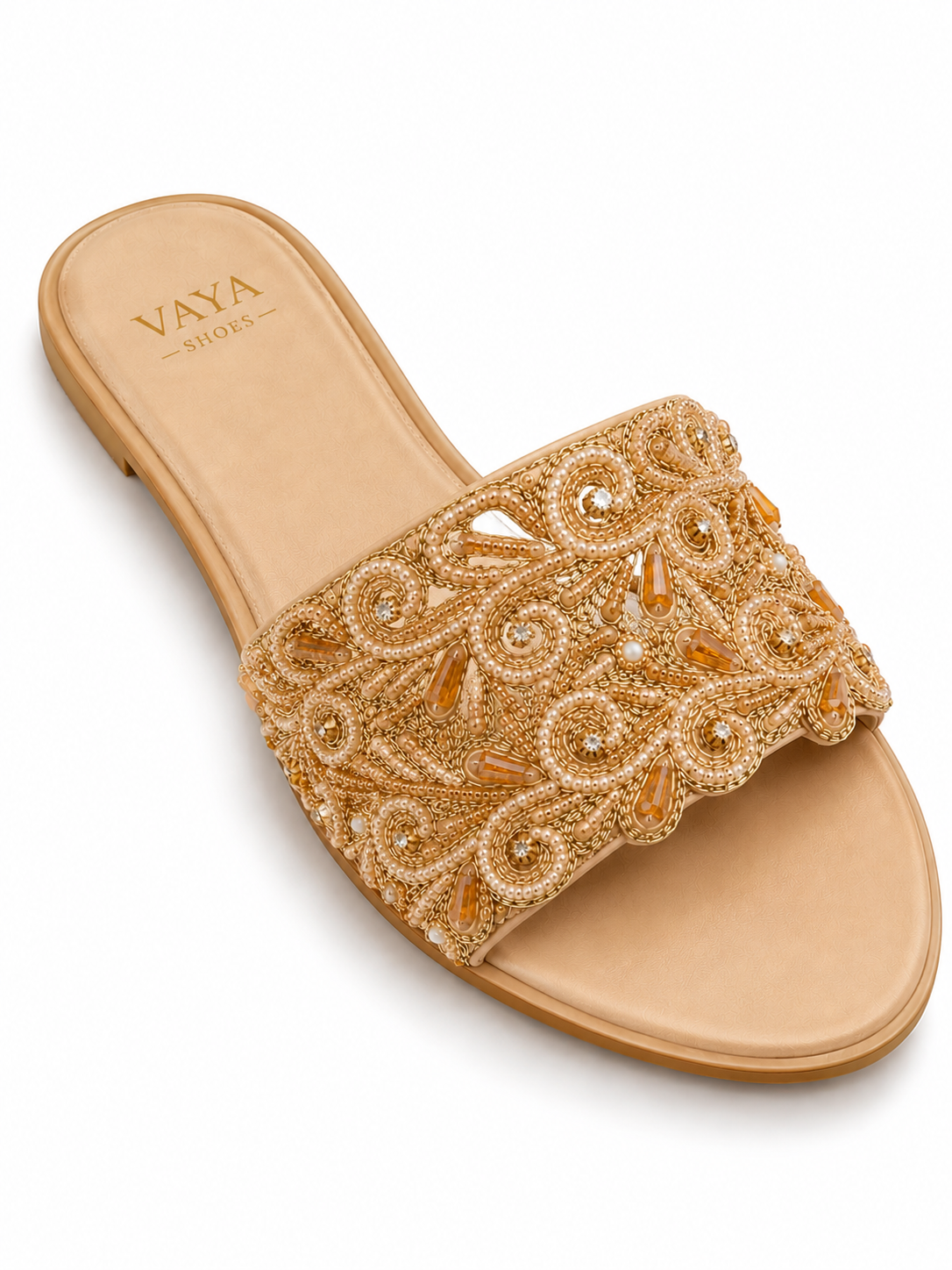 Sitara by VAYA crystal pearl handcrafted embellished flats for women – luxury Pakistani wedding and festive footwear