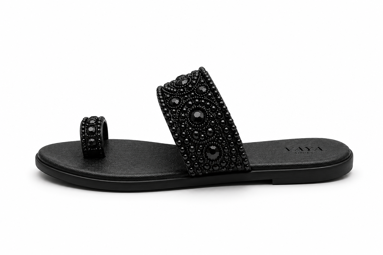 Aks by VAYA handcrafted black pearl embellished flats with luxury beadwork and elegant festive design for women
