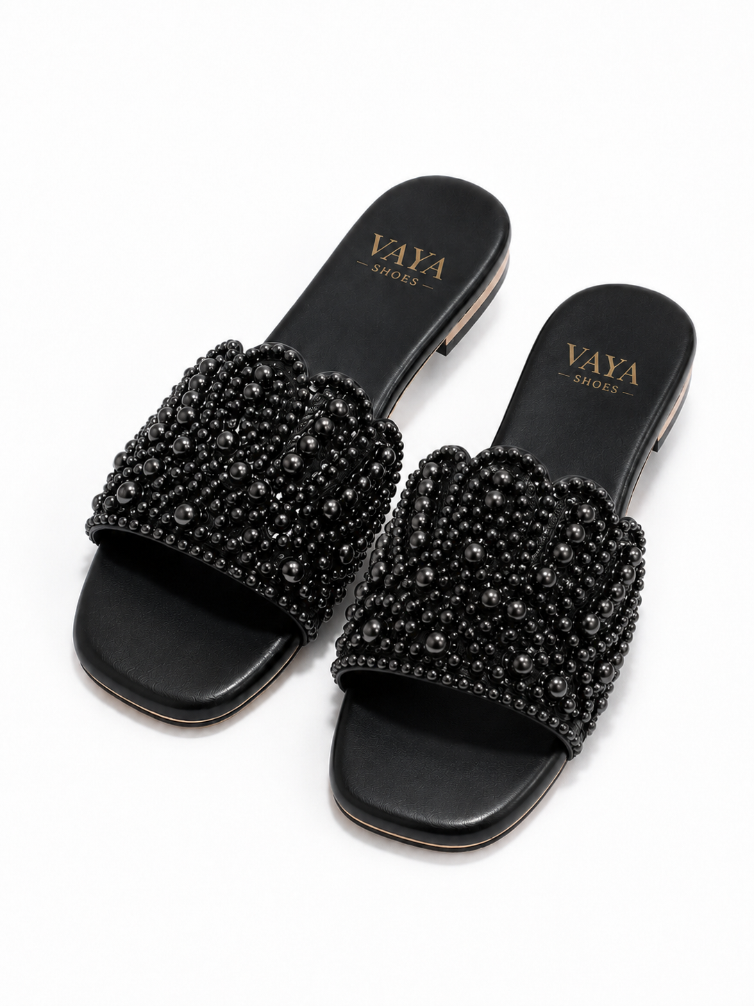 Mehr by VAYA black pearl embellished handmade women flats Pakistan – luxury comfortable festive footwear