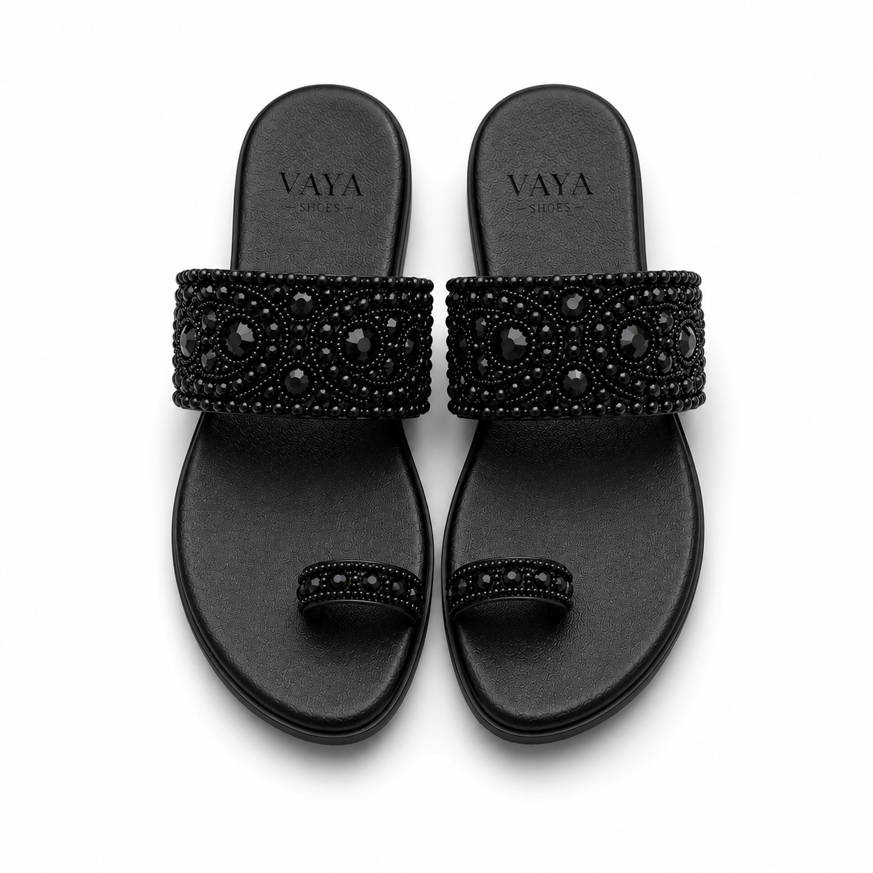 Aks by VAYA handcrafted black pearl embellished flats with luxury beadwork and elegant festive design for women