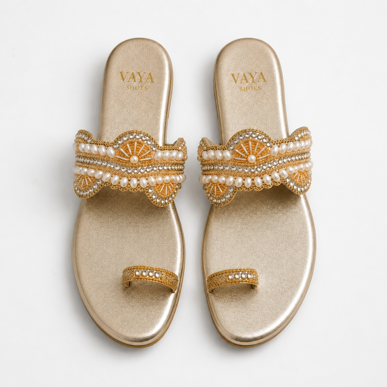 Chandni by VAYA pearl glow handcrafted embellished flats for women – luxury Pakistani wedding and festive footwear