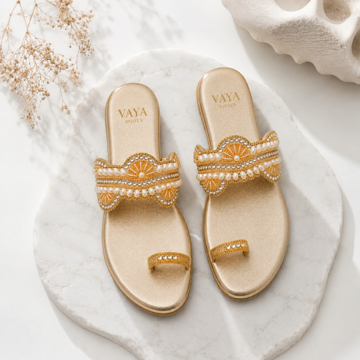 Chandni by VAYA pearl glow handcrafted embellished flats for women – luxury Pakistani wedding and festive footwear
