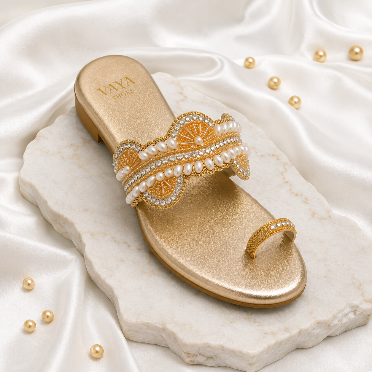 Chandni by VAYA pearl glow handcrafted embellished flats for women – luxury Pakistani wedding and festive footwear