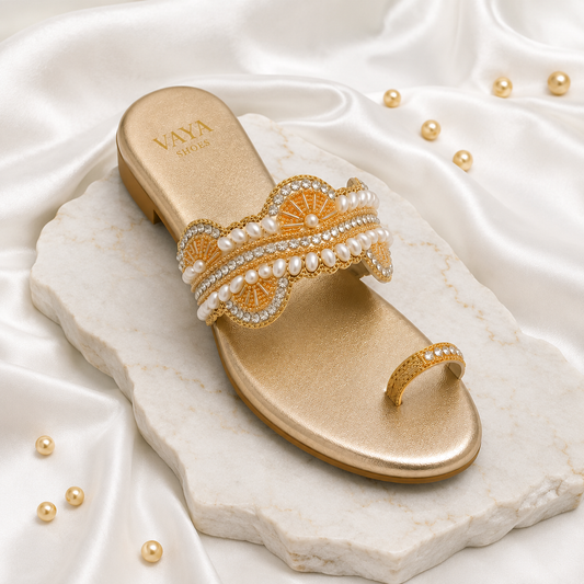 Chandni by VAYA pearl glow handcrafted embellished flats for women – luxury Pakistani wedding and festive footwear