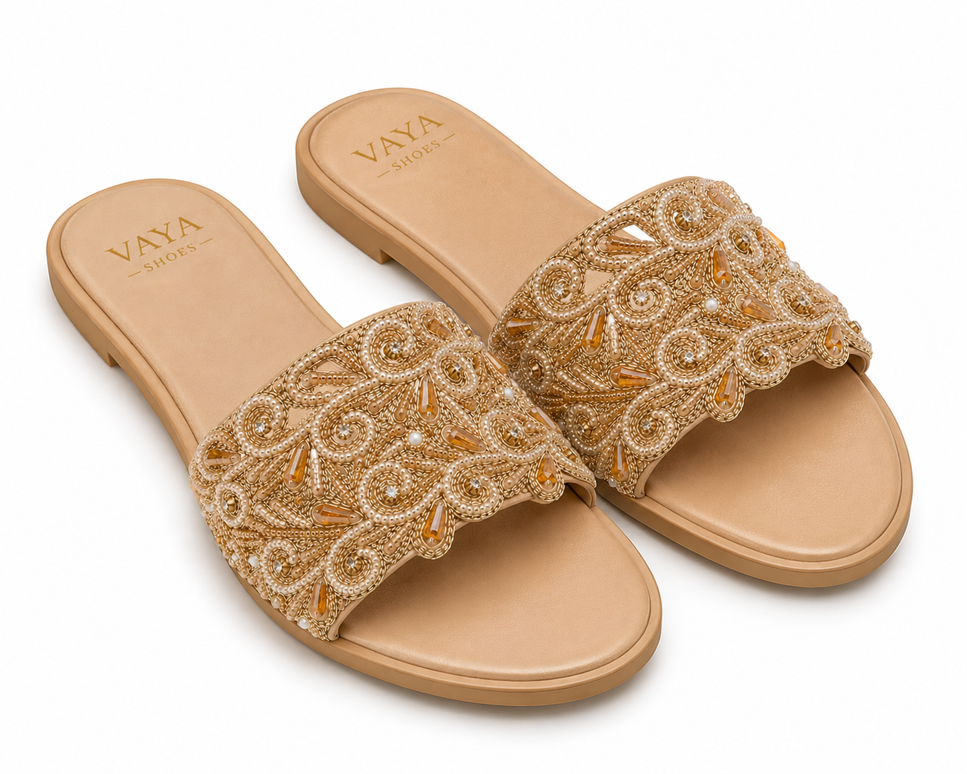 Sitara by VAYA crystal pearl handcrafted embellished flats for women – luxury Pakistani wedding and festive footwear