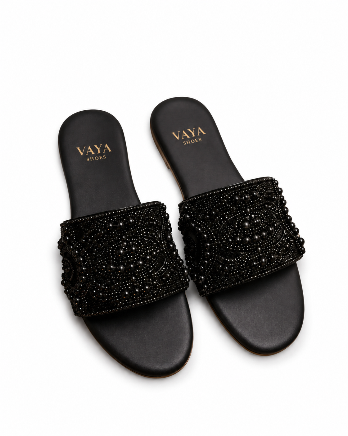 Siyara by VAYA black pearl luxury handcrafted flats for women – premium Pakistani festive and party wear footwear