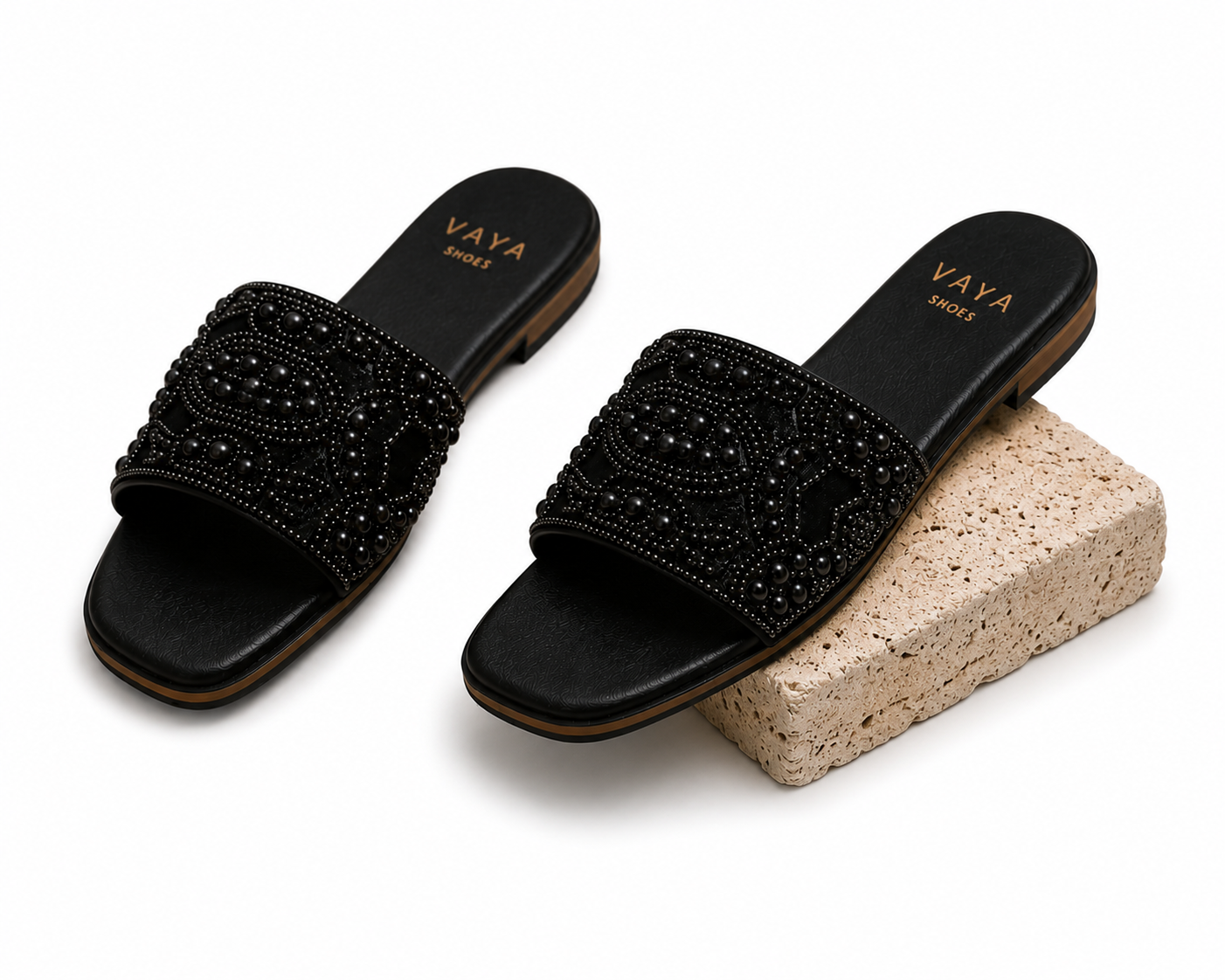 Siyara by VAYA black pearl luxury handcrafted flats for women – premium Pakistani festive and party wear footwear