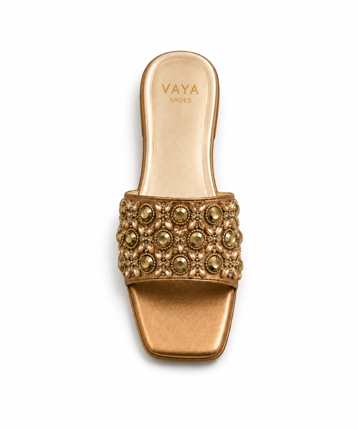 Zareen by VAYA handcrafted golden pearl embellished flats for women – luxury Pakistani wedding and festive footwear